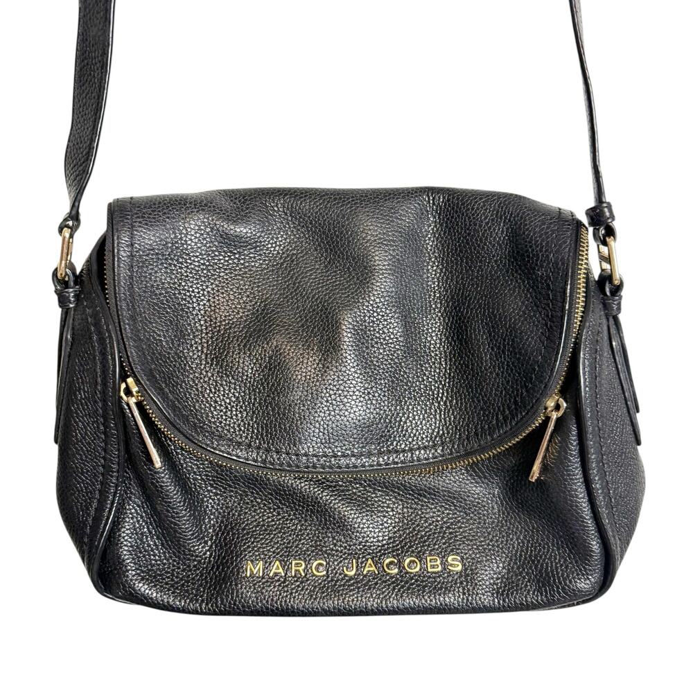 Marc Jacobs Black Pebbled Leather Gold Logo Small Crossbody Bag